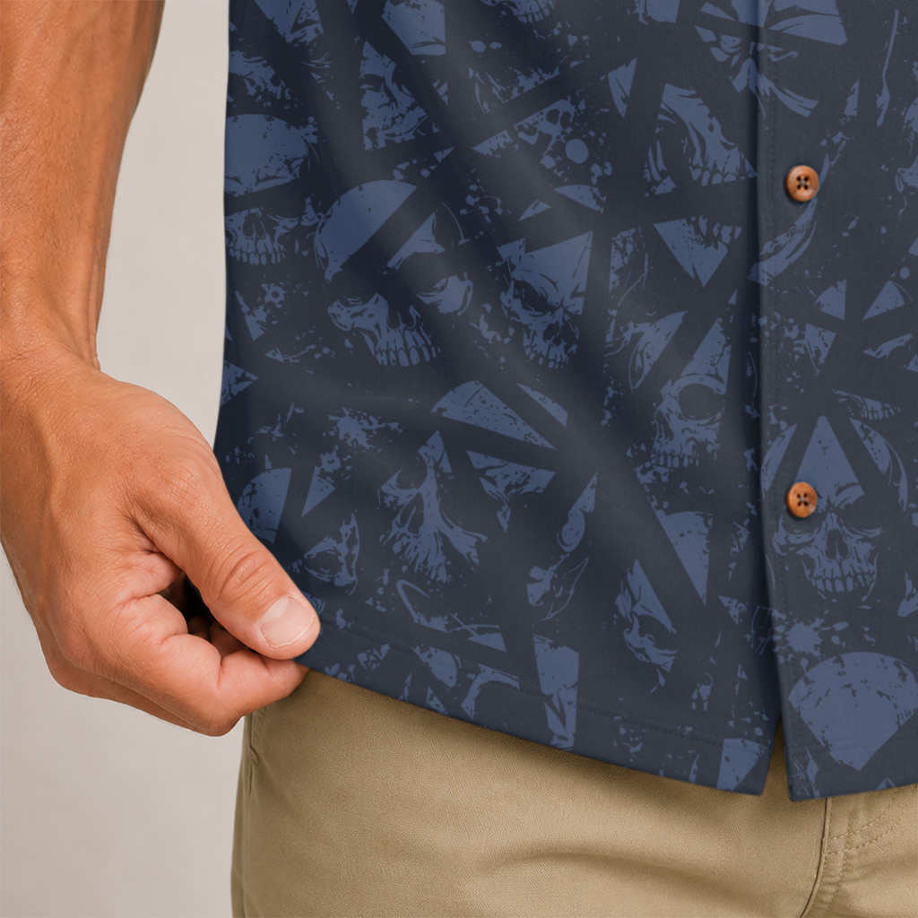 Deep Blue Skull Pattern Hawaiian Shirt - Navy Edition
