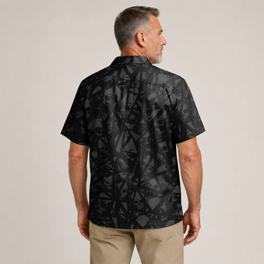 Deep Skull Pattern Hawaiian Shirt - Black Edition