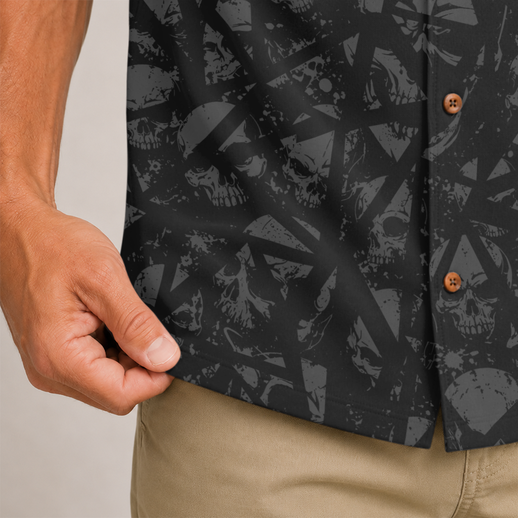 Deep Skull Pattern Hawaiian Shirt - Black Edition
