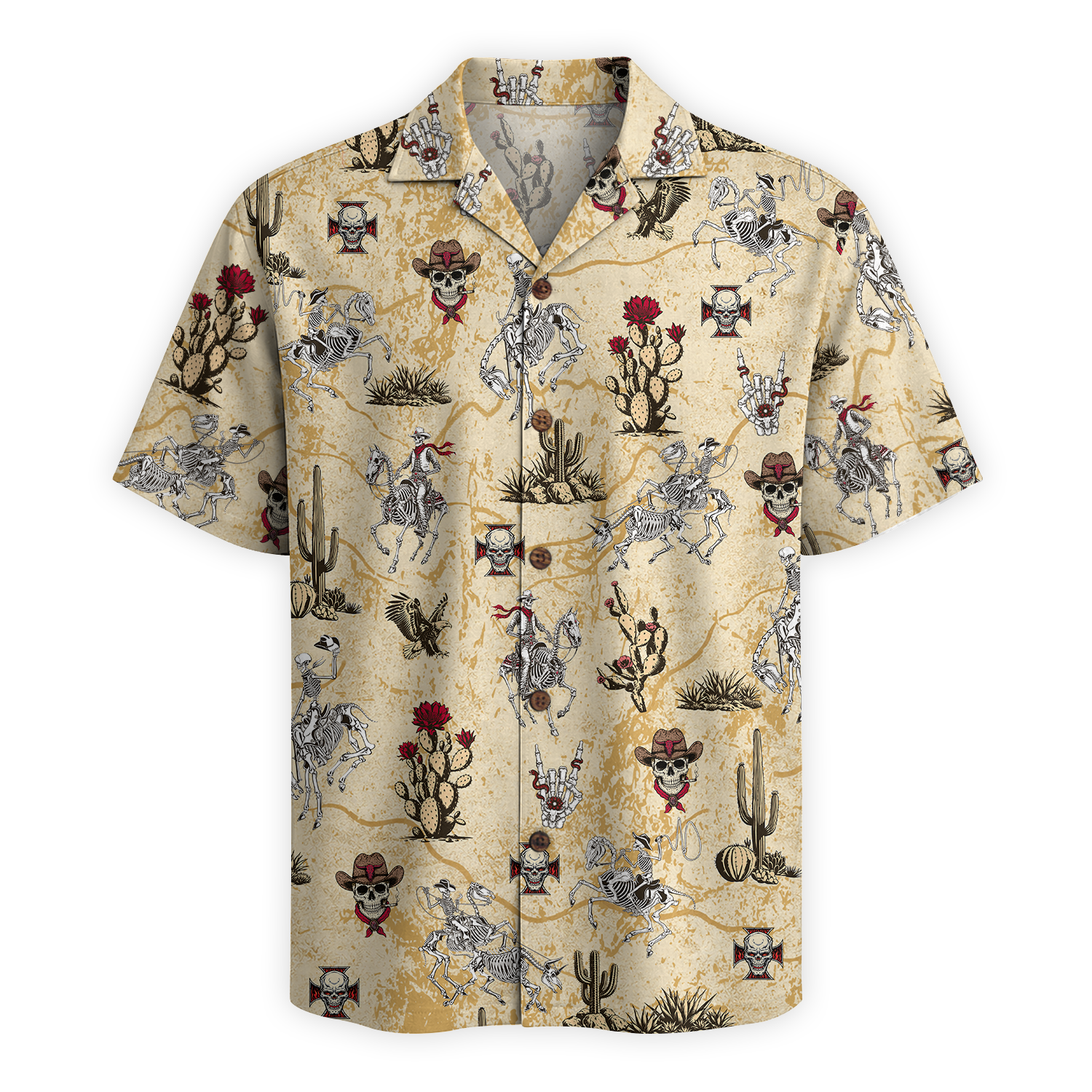 Vintage Desert Outlaw Skeleton Cowboy Hawaiian Shirt - Desert Sand Edition