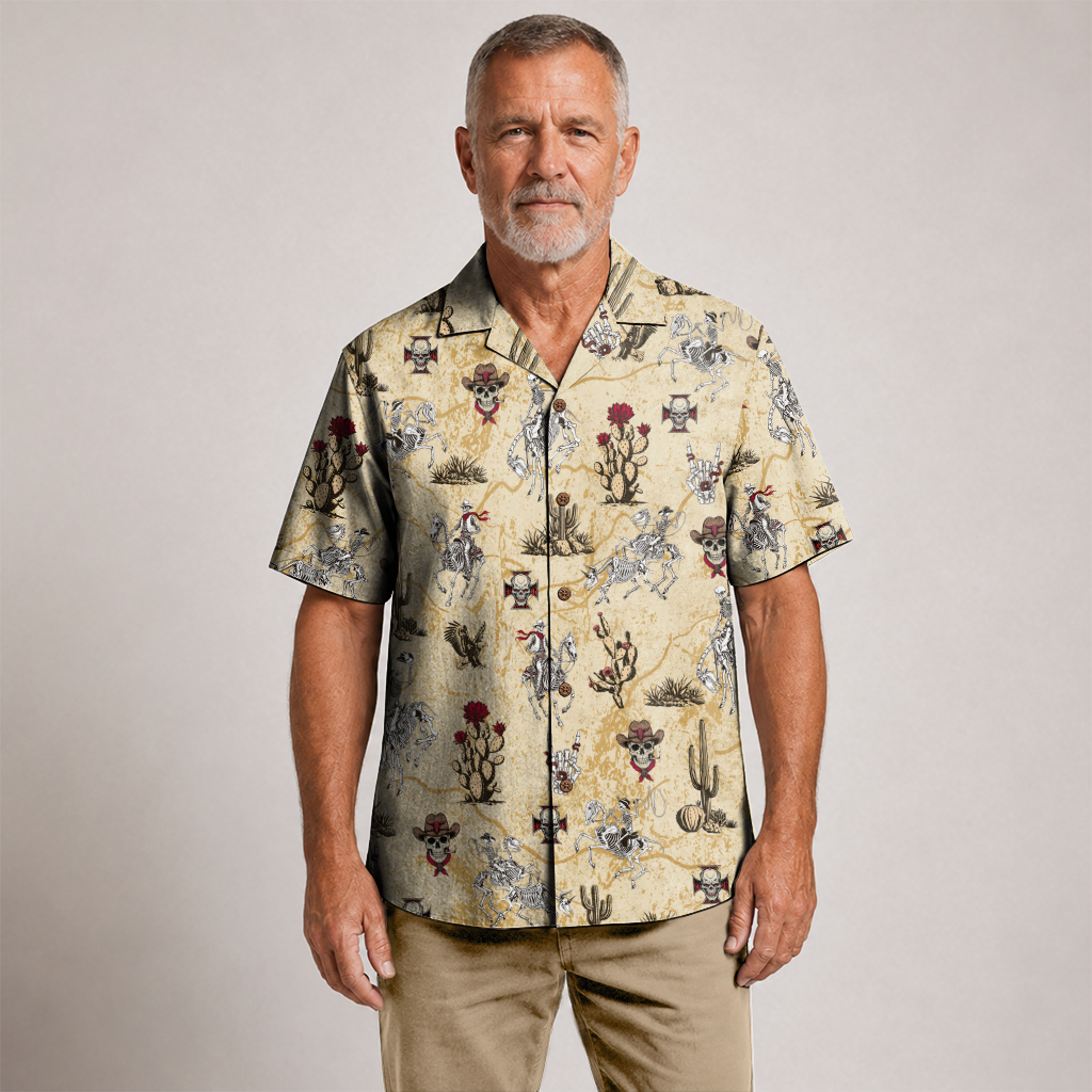Vintage Desert Outlaw Skeleton Cowboy Hawaiian Shirt - Desert Sand Edition