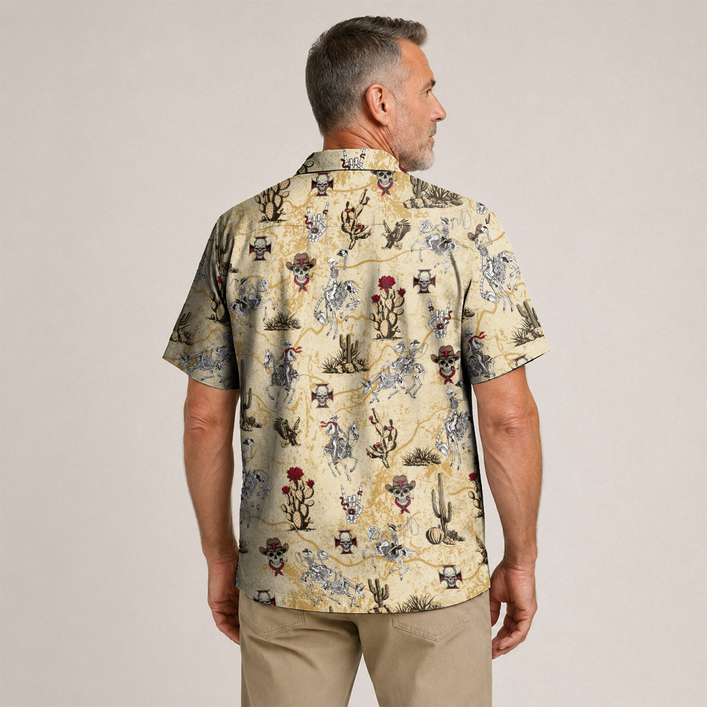 Vintage Desert Outlaw Skeleton Cowboy Hawaiian Shirt - Desert Sand Edition