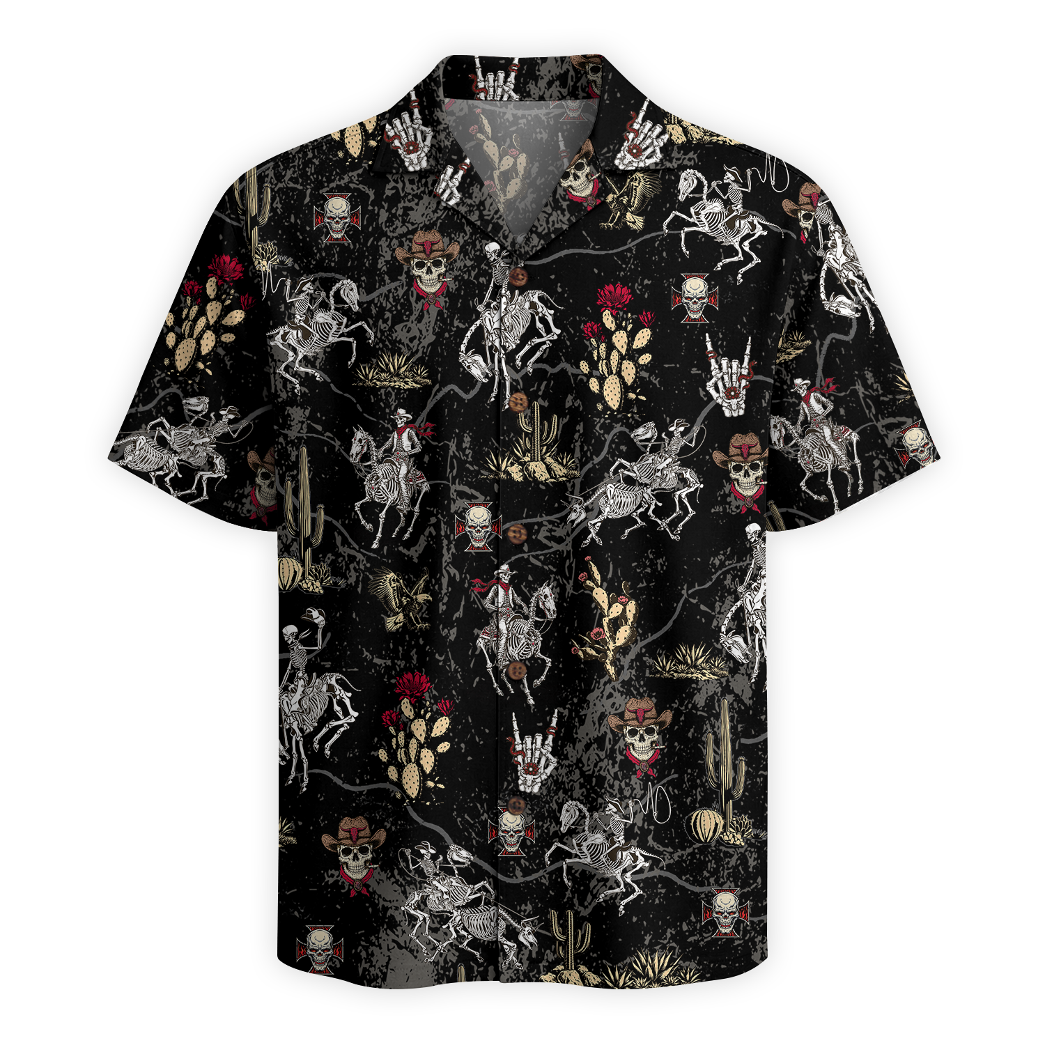 Vintage Desert Outlaw Skeleton Cowboy Hawaiian Shirt - Black Edition