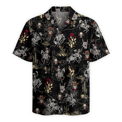 Vintage Desert Outlaw Skeleton Cowboy Hawaiian Shirt - Black Edition
