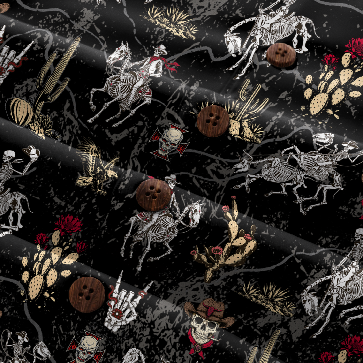 Vintage Desert Outlaw Skeleton Cowboy Hawaiian Shirt - Black Edition