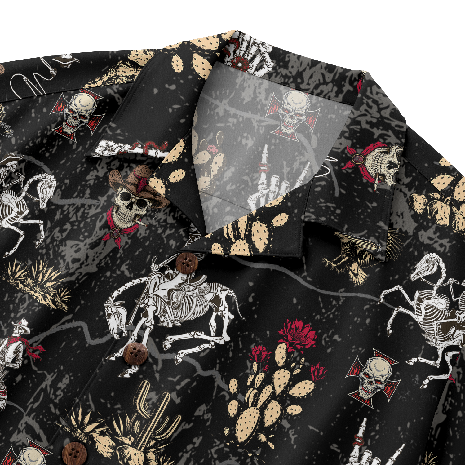 Vintage Desert Outlaw Skeleton Cowboy Hawaiian Shirt - Black Edition
