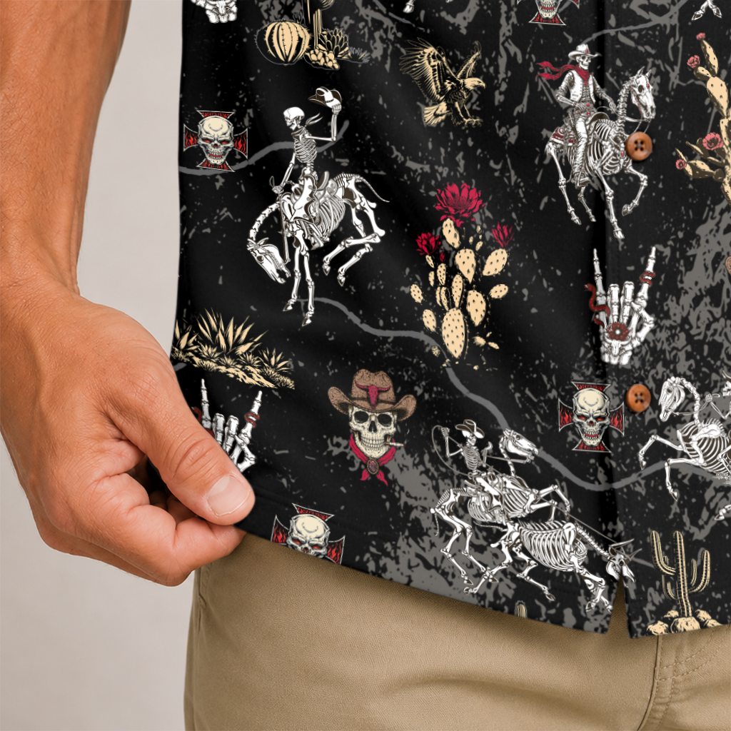 Vintage Desert Outlaw Skeleton Cowboy Hawaiian Shirt - Black Edition
