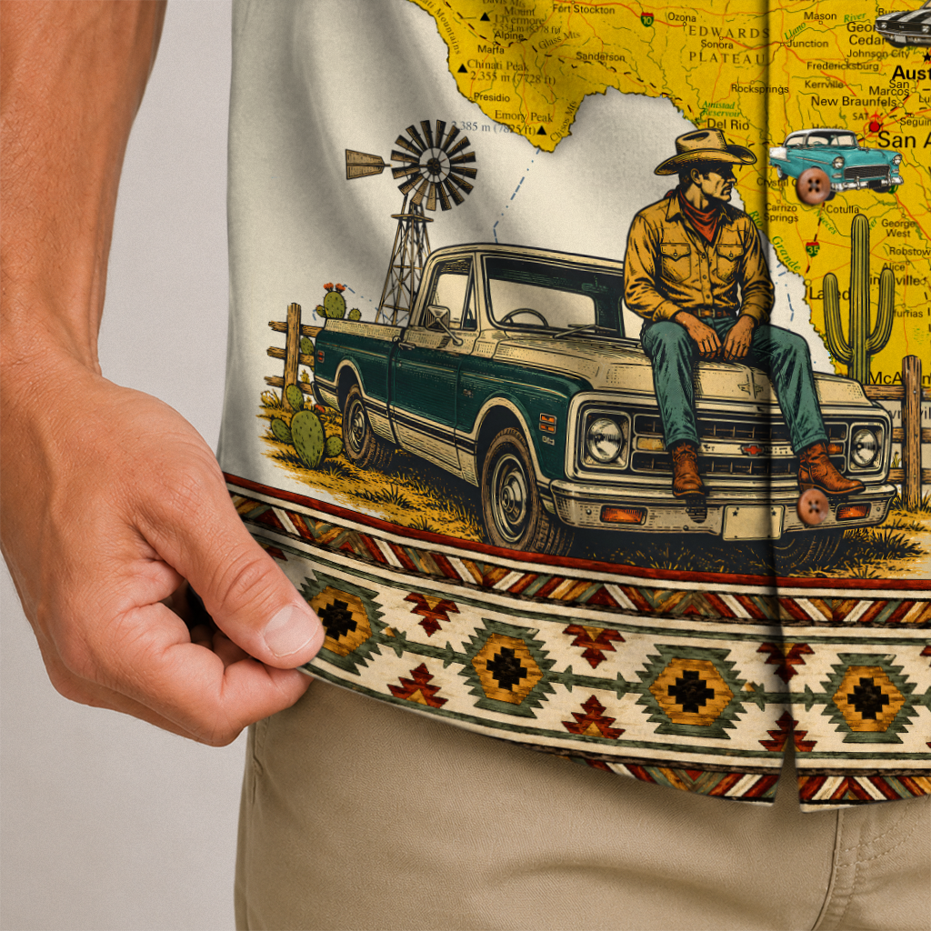 Texas x Classic Car Hawaiian Shirt for Men