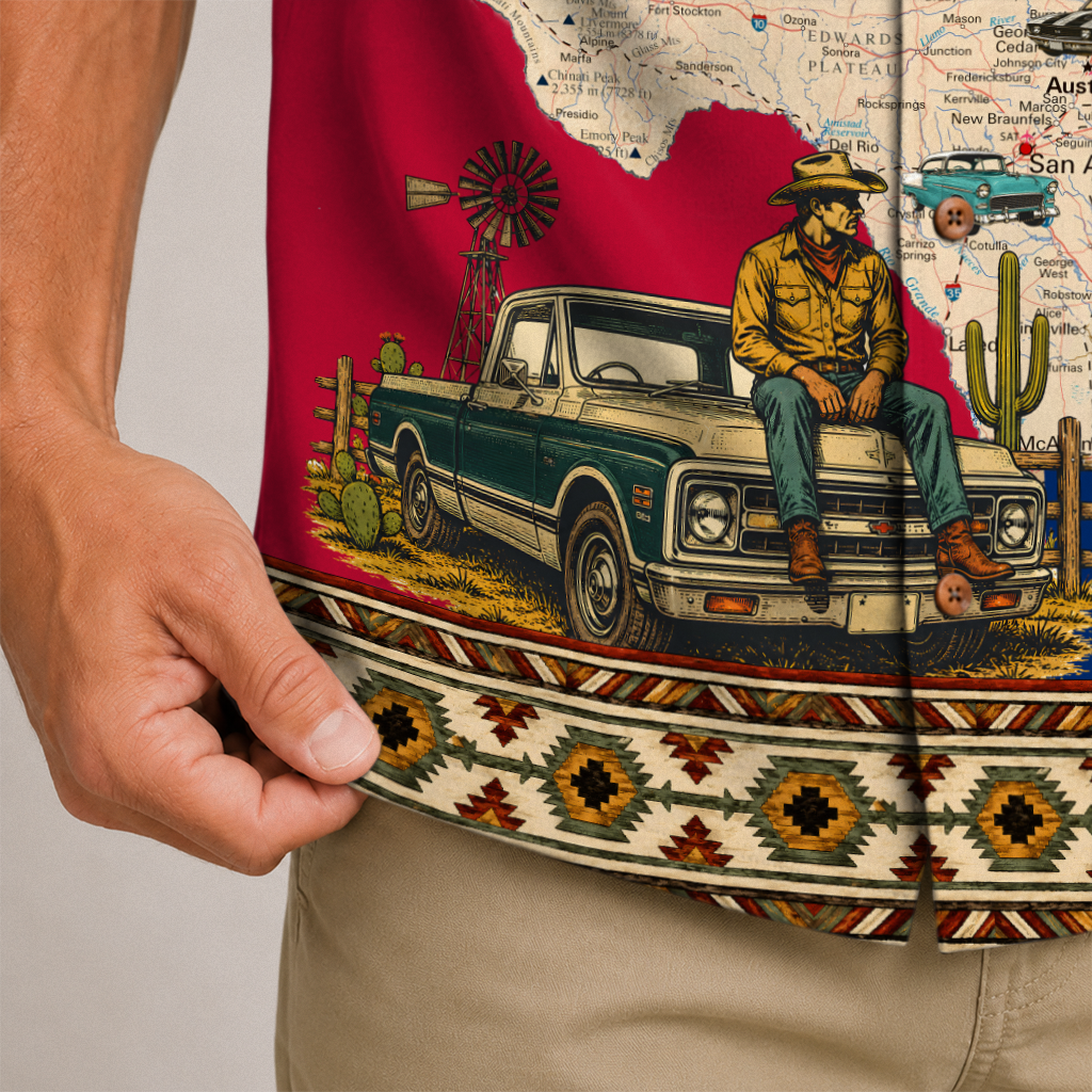 Texas x Classic Car Hawaiian Shirt for Men