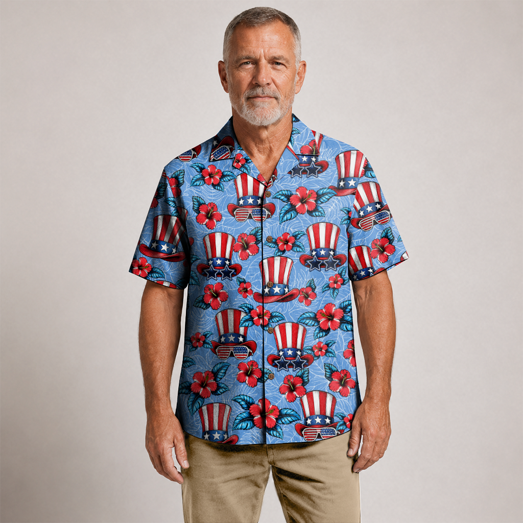 American Heritage Uncle Sam Hat Hawaiian Shirt for Men