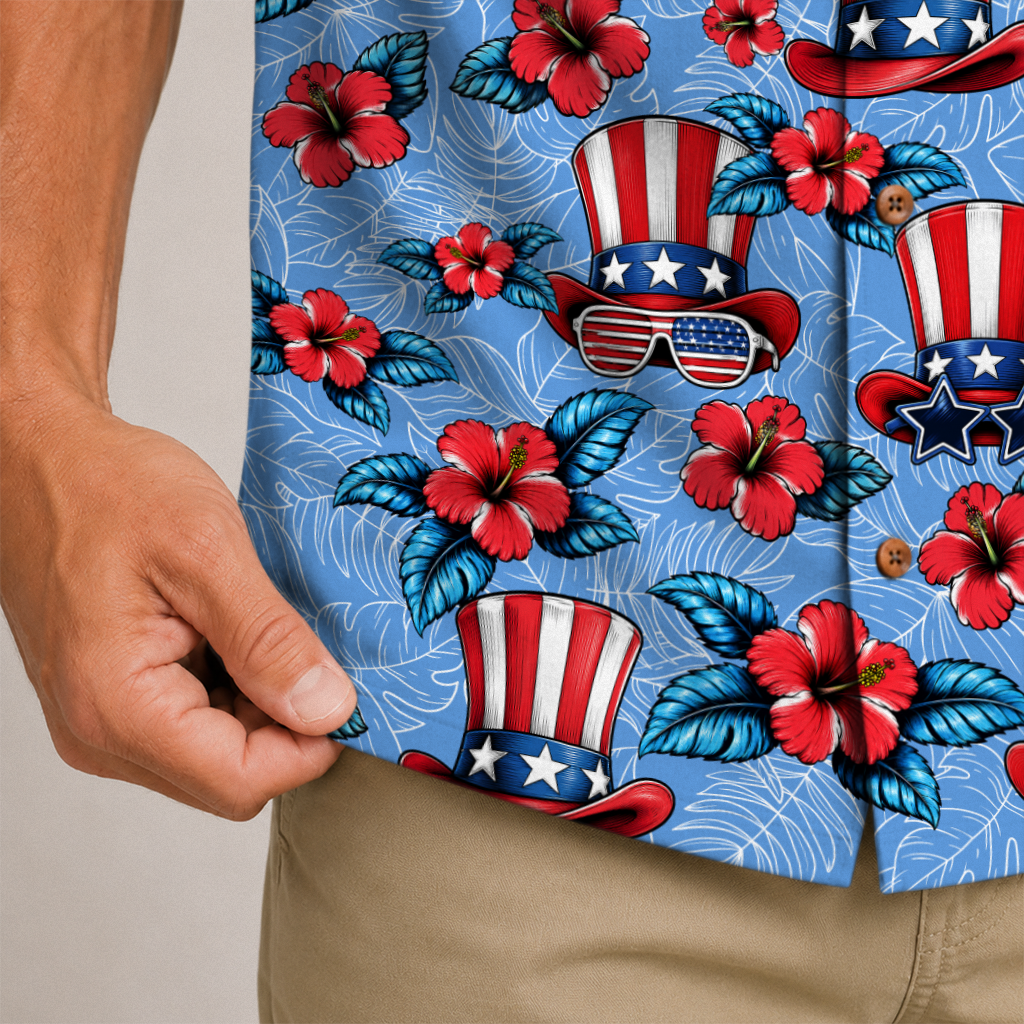 American Heritage Uncle Sam Hat Hawaiian Shirt for Men