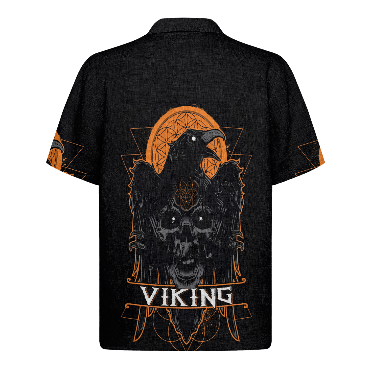 Viking Skull & Ravens Linen Short Sleeve Shirt