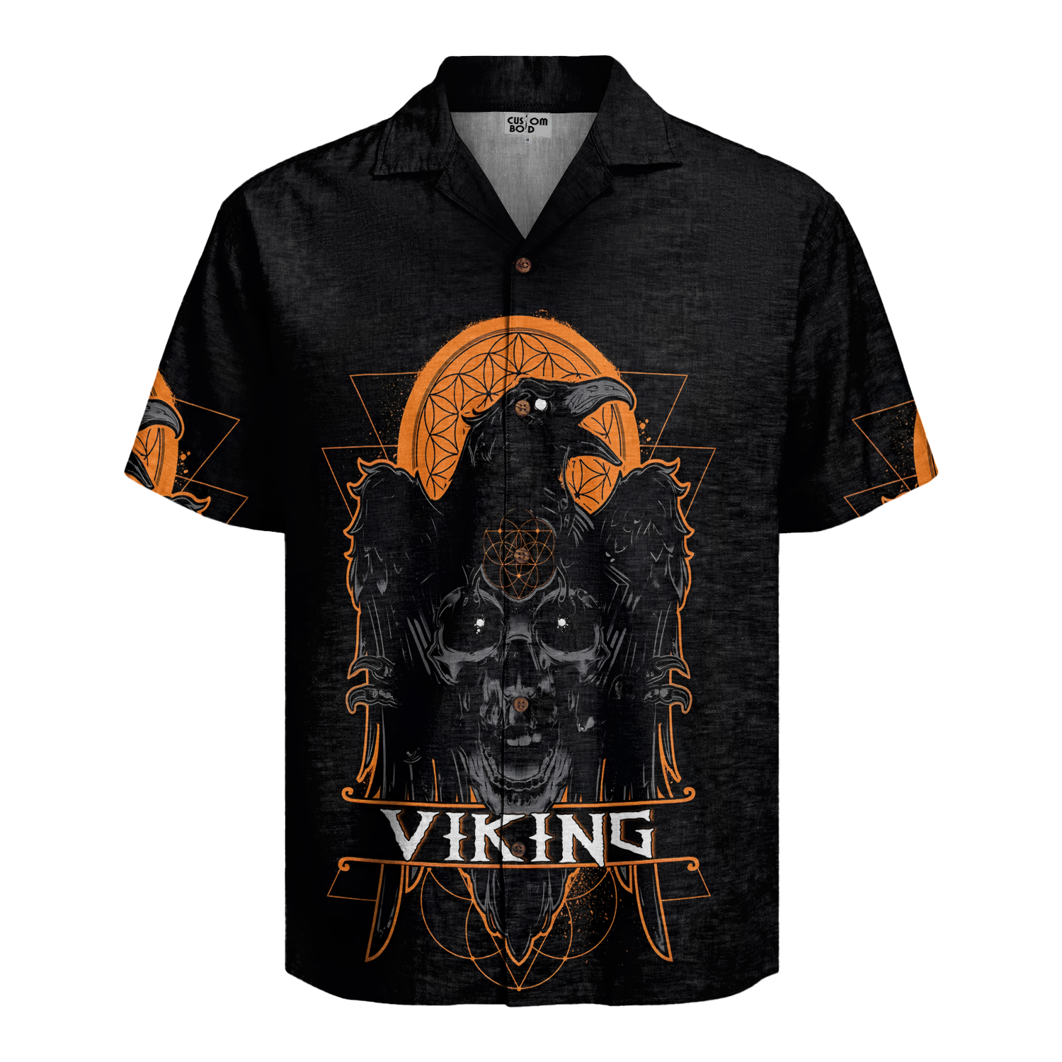 Viking Skull & Ravens Linen Short Sleeve Shirt