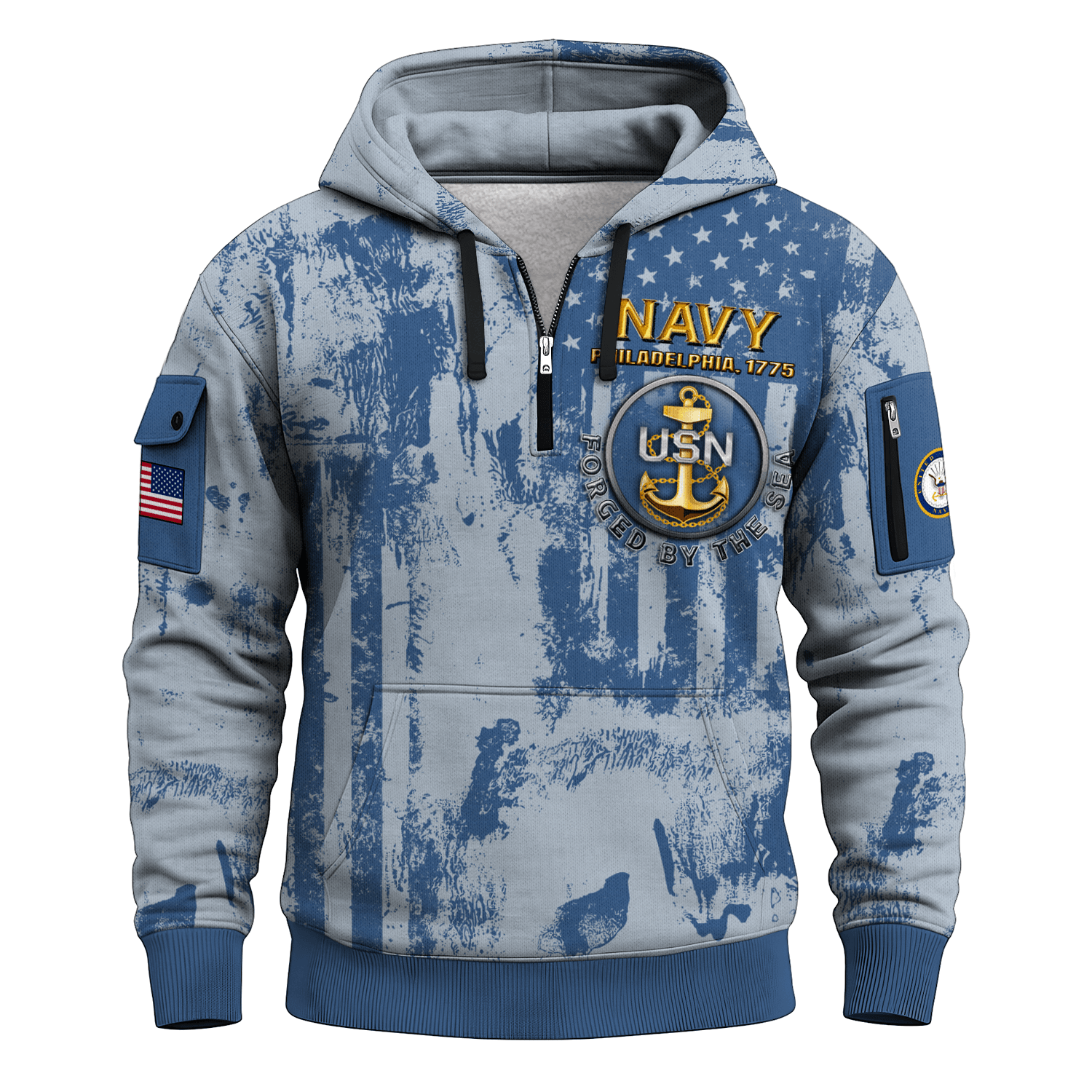 US NAVY 250th Years Of Service All-over Quater Zip Hoodie