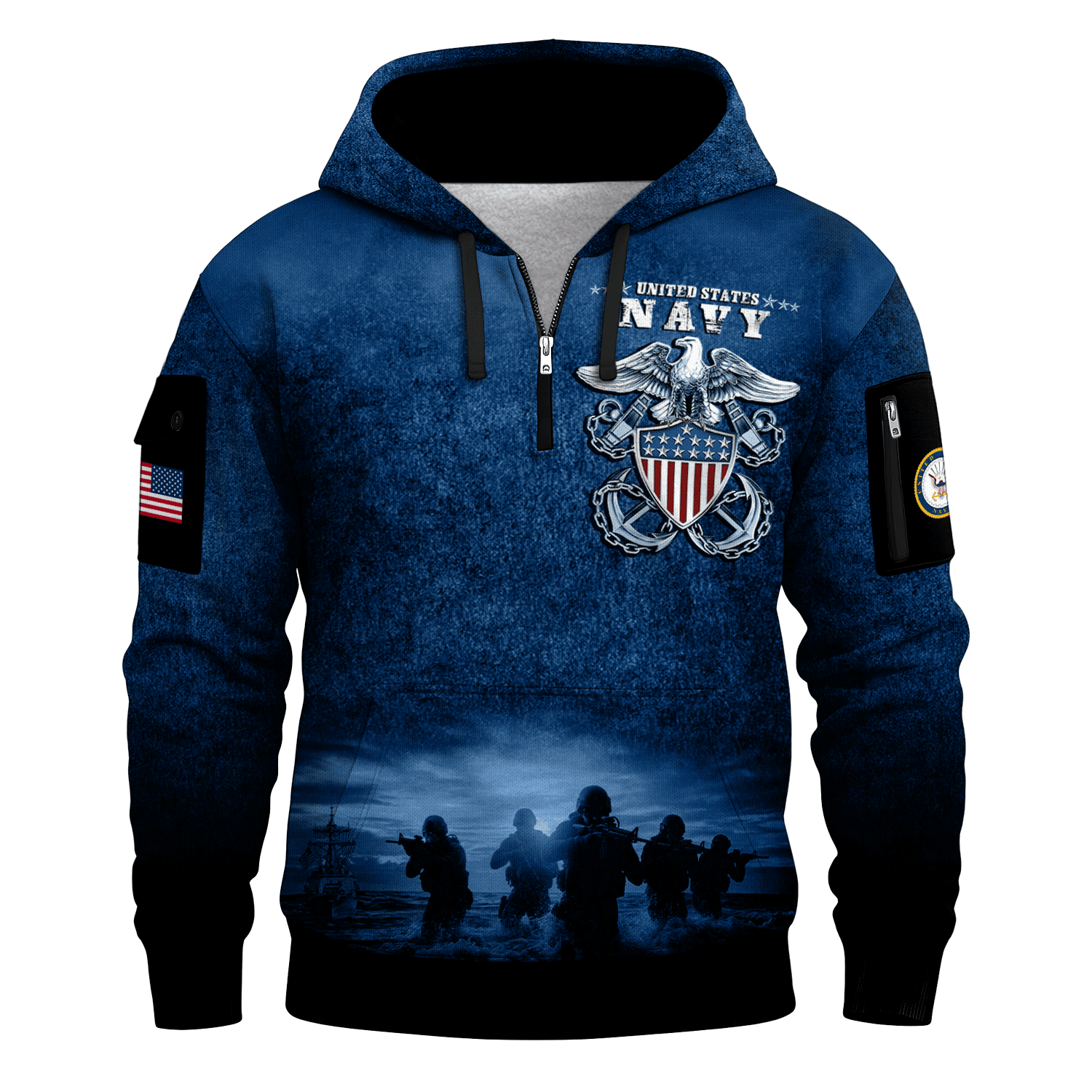US NAVY 250th Years Of Service All-over Quater Zip Hoodie