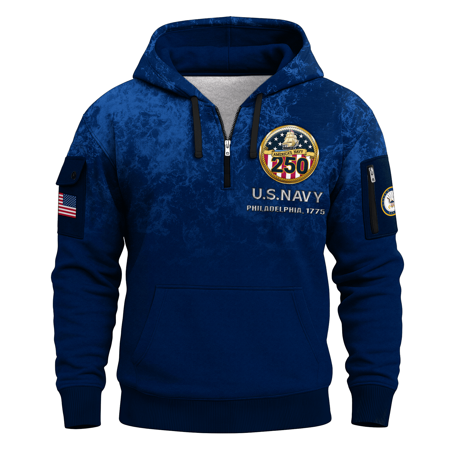 US NAVY 250th Years Of Service All-over Quater Zip Hoodie