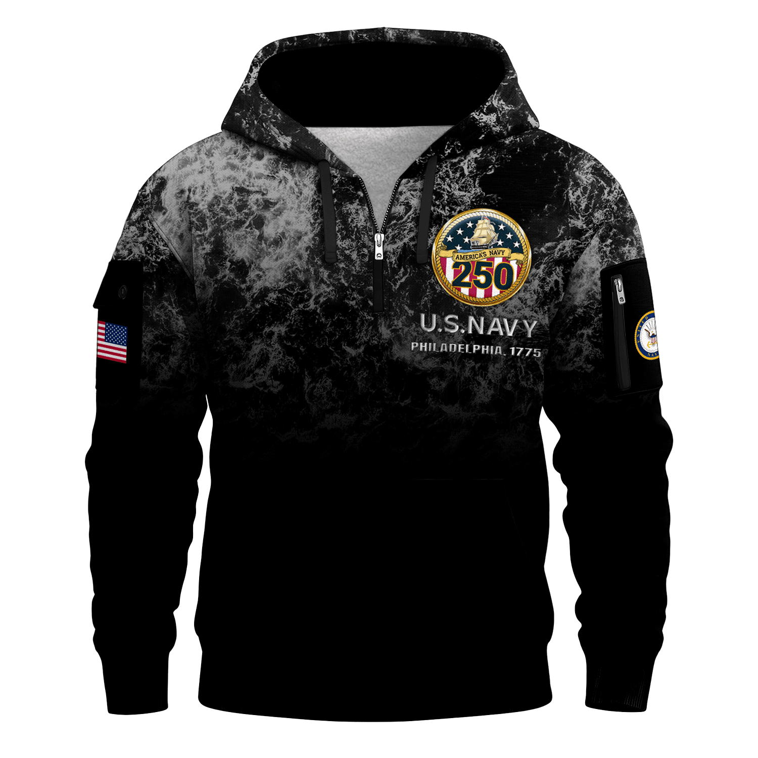 US NAVY 250th Years Of Service All-over Quater Zip Hoodie