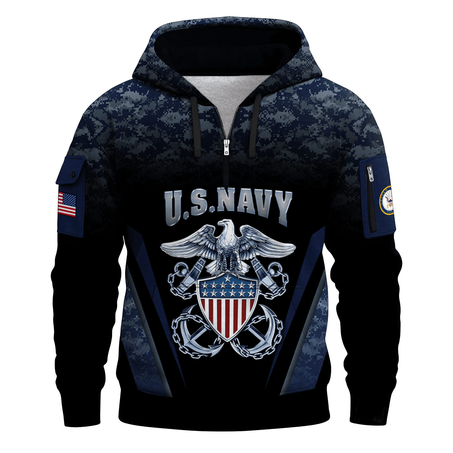 US NAVY 250th Years Of Service All-over Quater Zip Hoodie