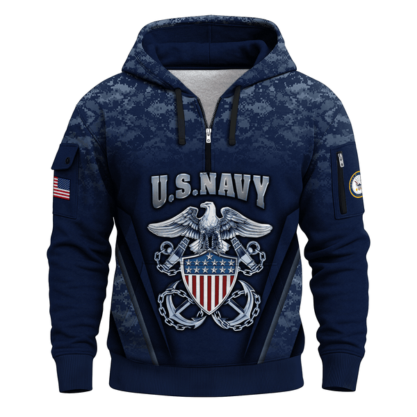 US NAVY 250th Years Of Service All-over Quater Zip Hoodie