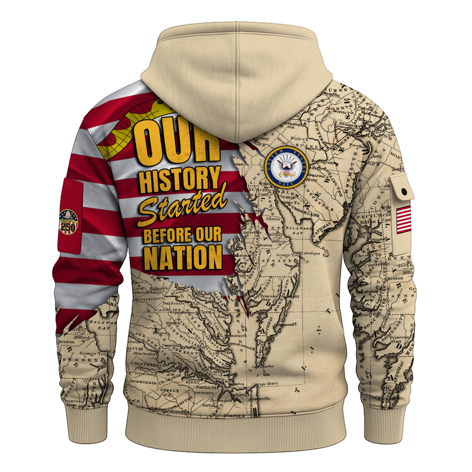 US NAVY 250th Years Of Service All-over Quater Zip Hoodie