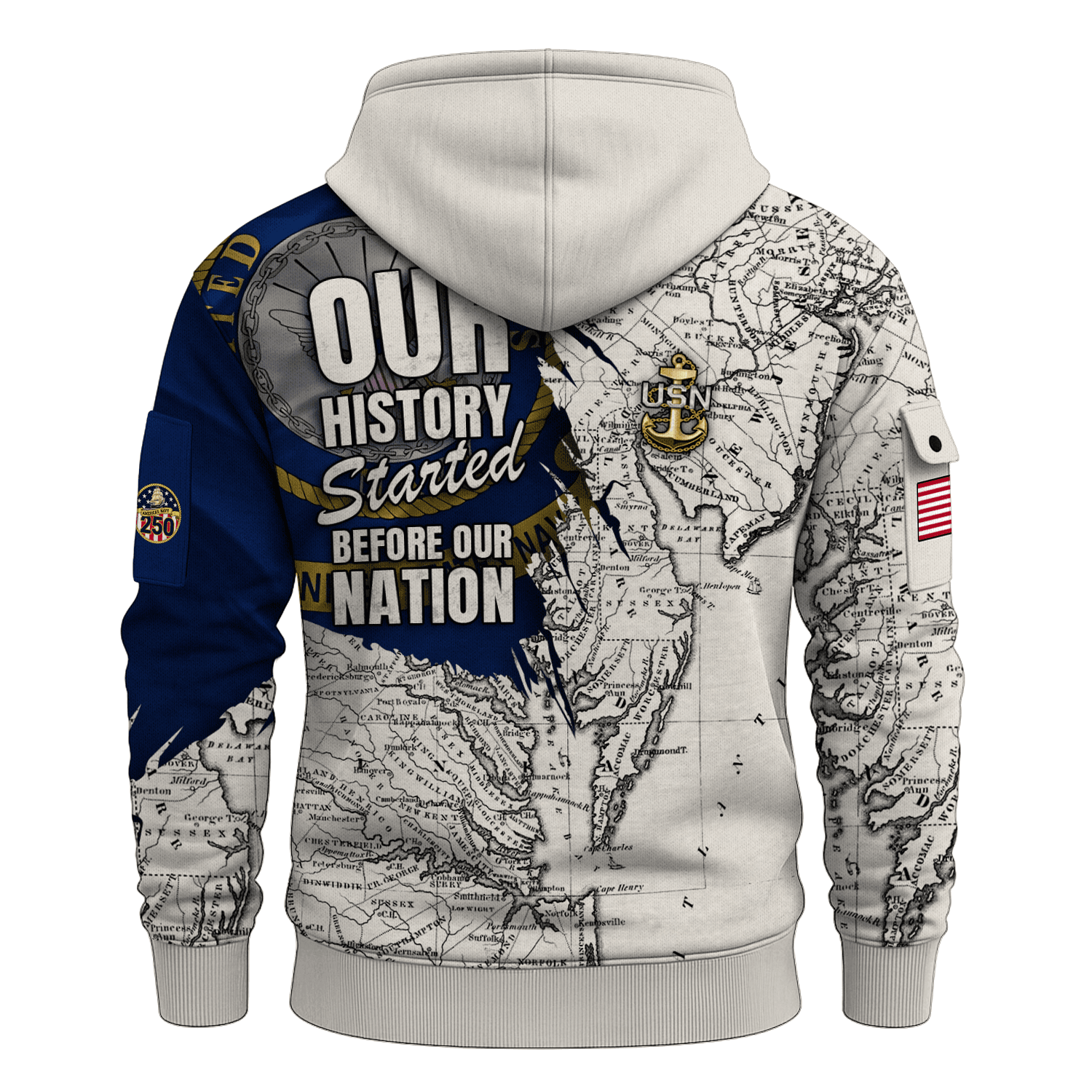 US NAVY 250th Years Of Service All-over Quater Zip Hoodie