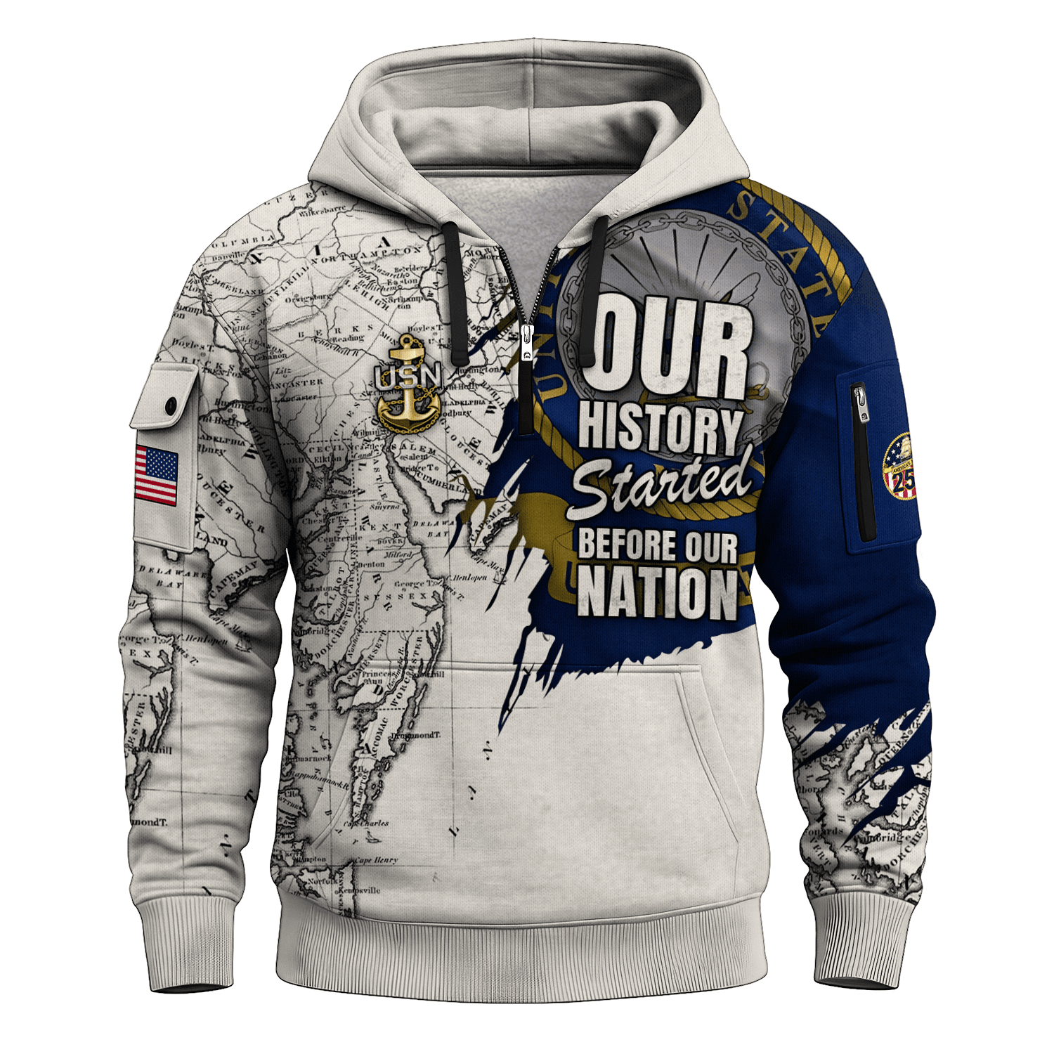 US NAVY 250th Years Of Service All-over Quater Zip Hoodie