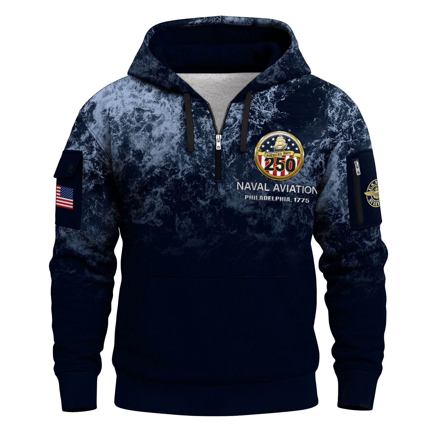 US Navy Naval Aviation 250th Years All-over Quater Zip Hoodie of Service