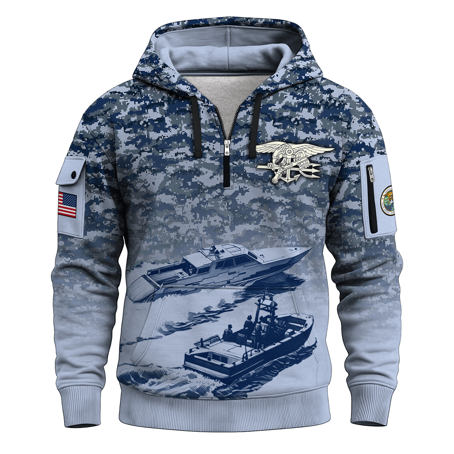 US Navy Naval Special Warfare 250th Years All-over Quater Zip Hoodie of Service
