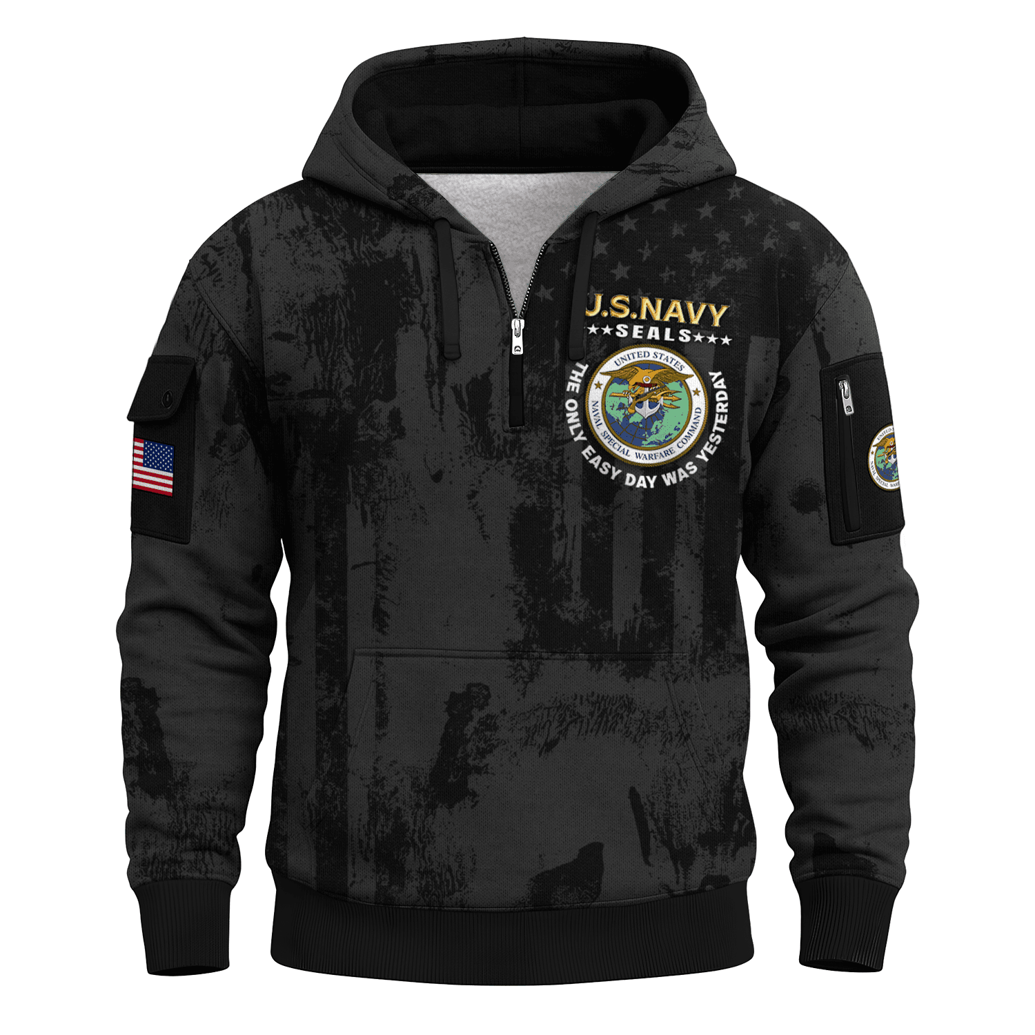 US Navy Naval Special Warfare 250th Years All-over Quater Zip Hoodie of Service