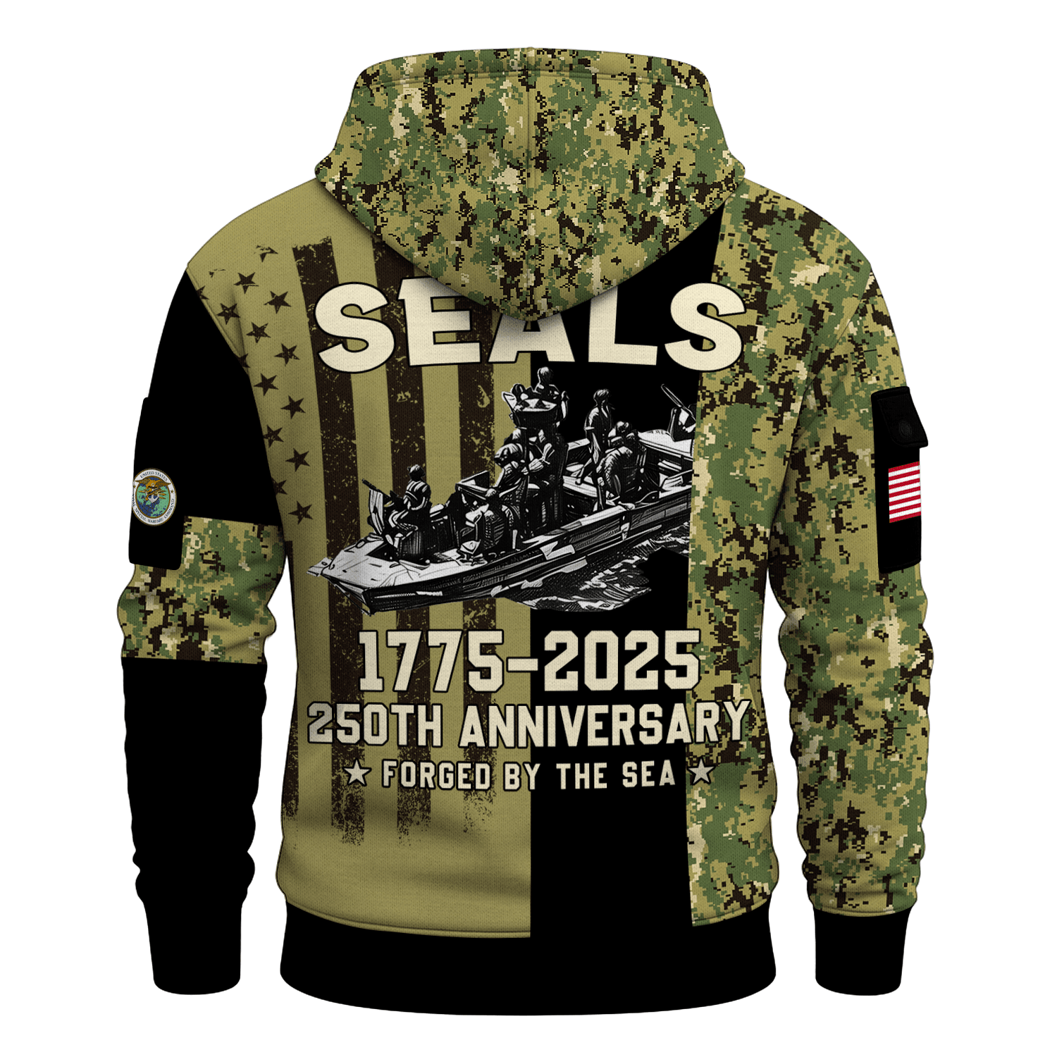 US Navy Naval Special Warfare 250th Years All-over Quater Zip Hoodie of Service