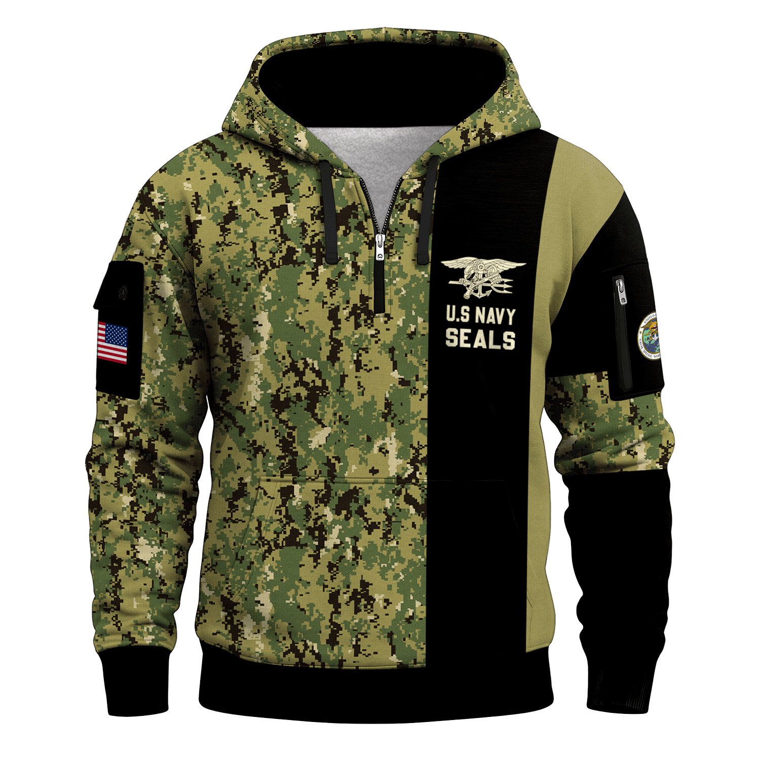 US Navy Naval Special Warfare 250th Years All-over Quater Zip Hoodie of Service