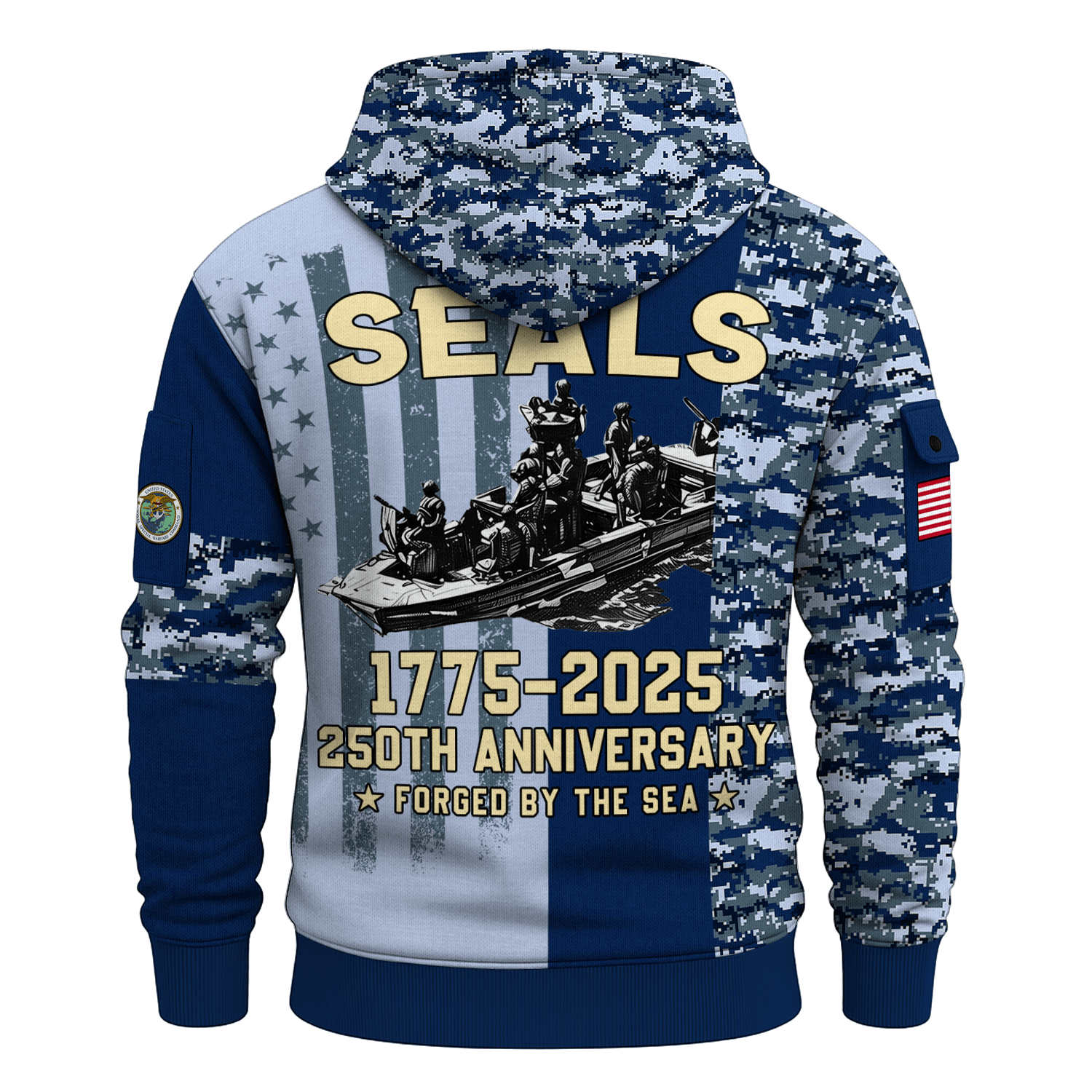 US Navy Naval Special Warfare 250th Years All-over Quater Zip Hoodie of Service