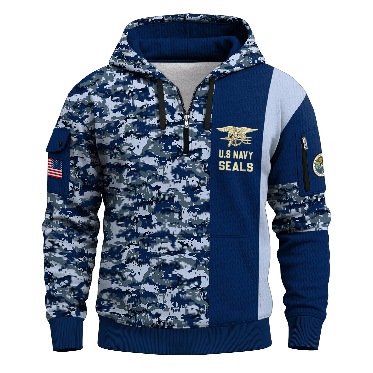 US Navy Naval Special Warfare 250th Years All-over Quater Zip Hoodie of Service