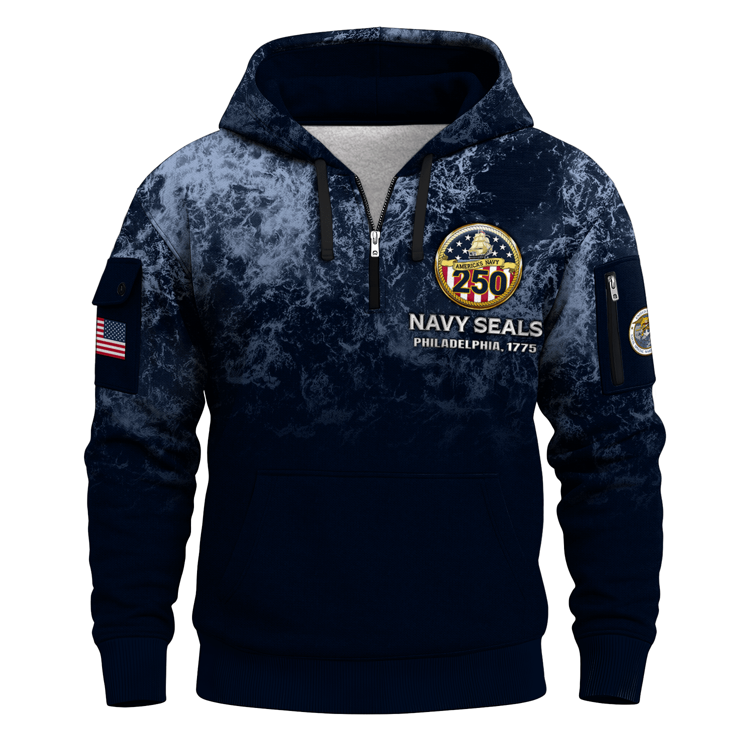 US Navy Naval Special Warfare 250th Years All-over Quater Zip Hoodie of Service