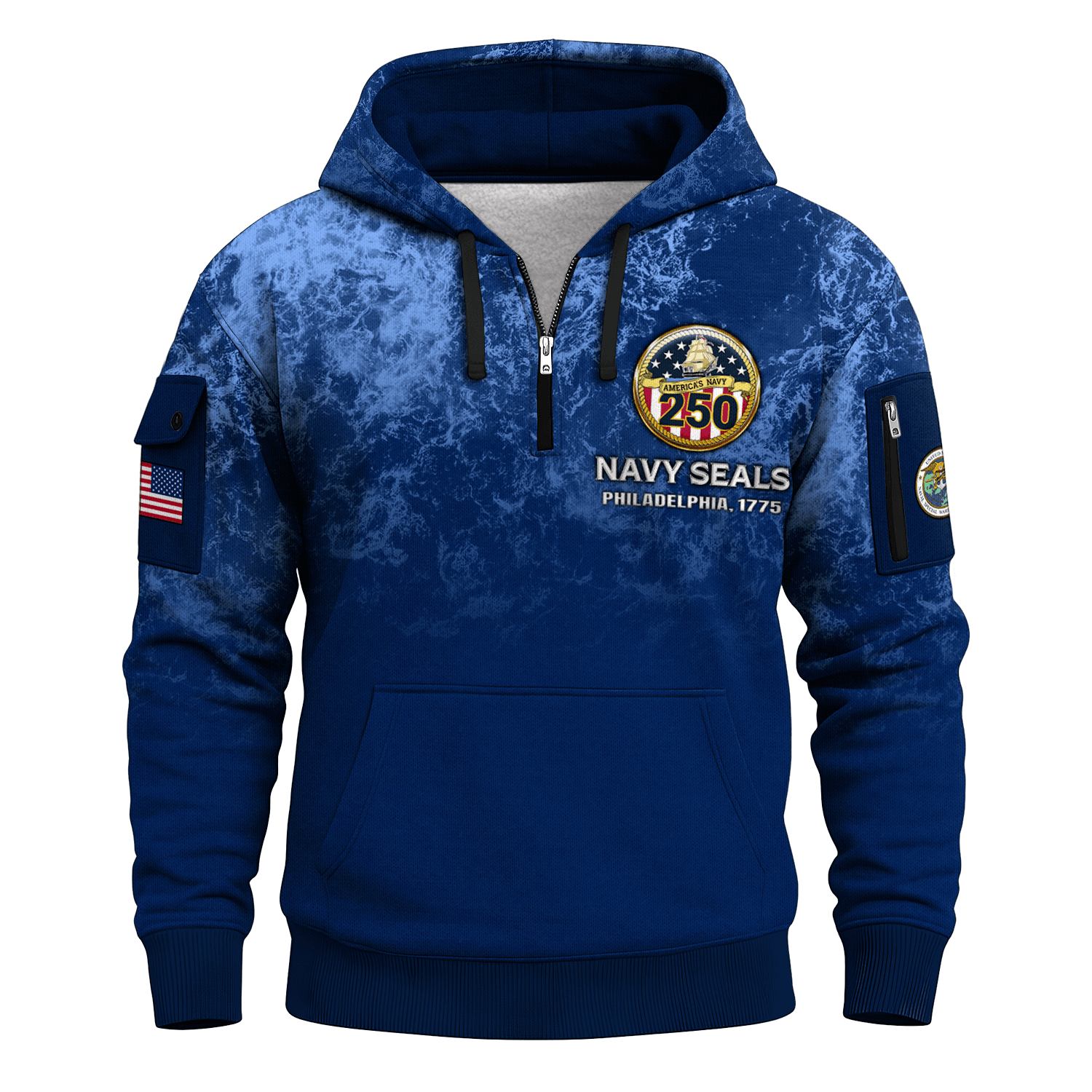 US Navy Naval Special Warfare 250th Years All-over Quater Zip Hoodie of Service
