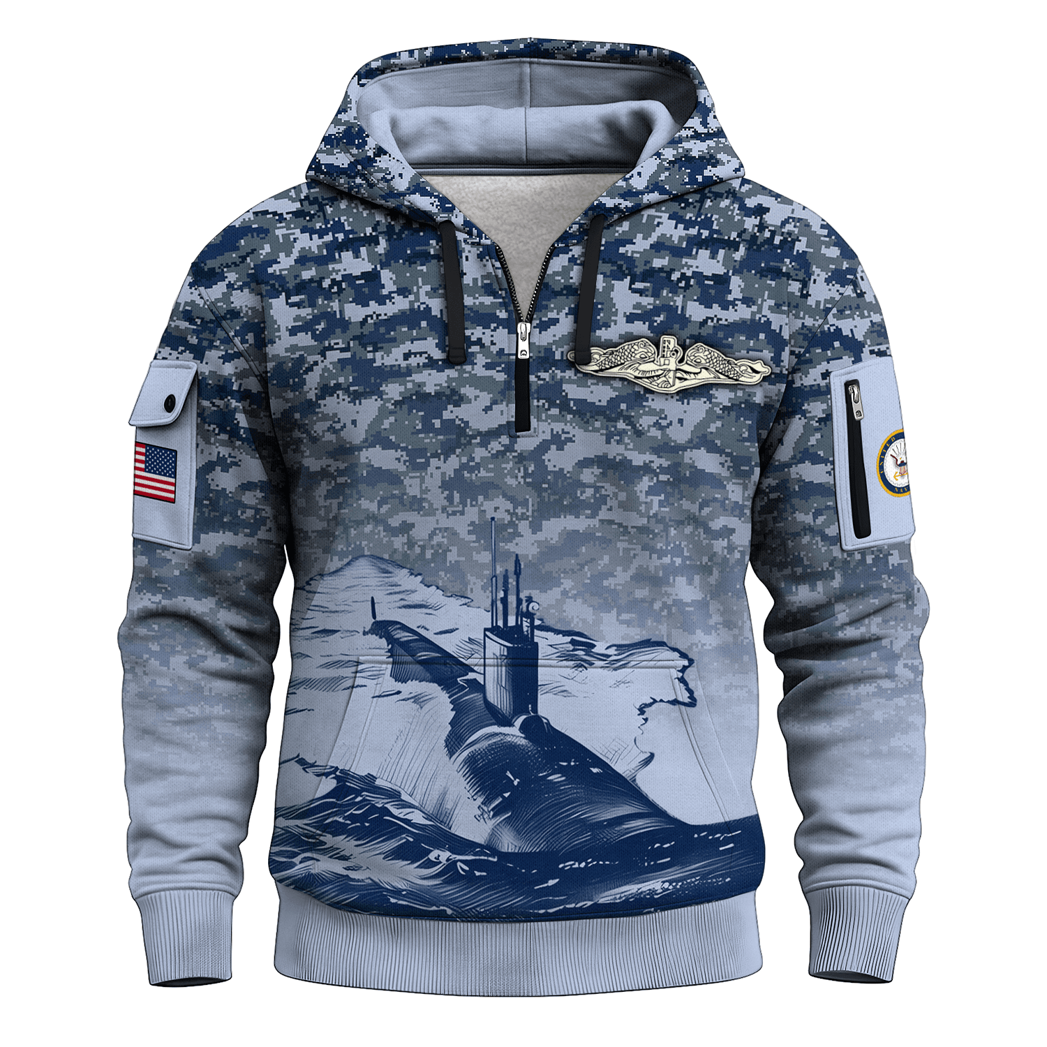 US Navy Submarine 250th Years All-over Quater Zip Hoodie of Service