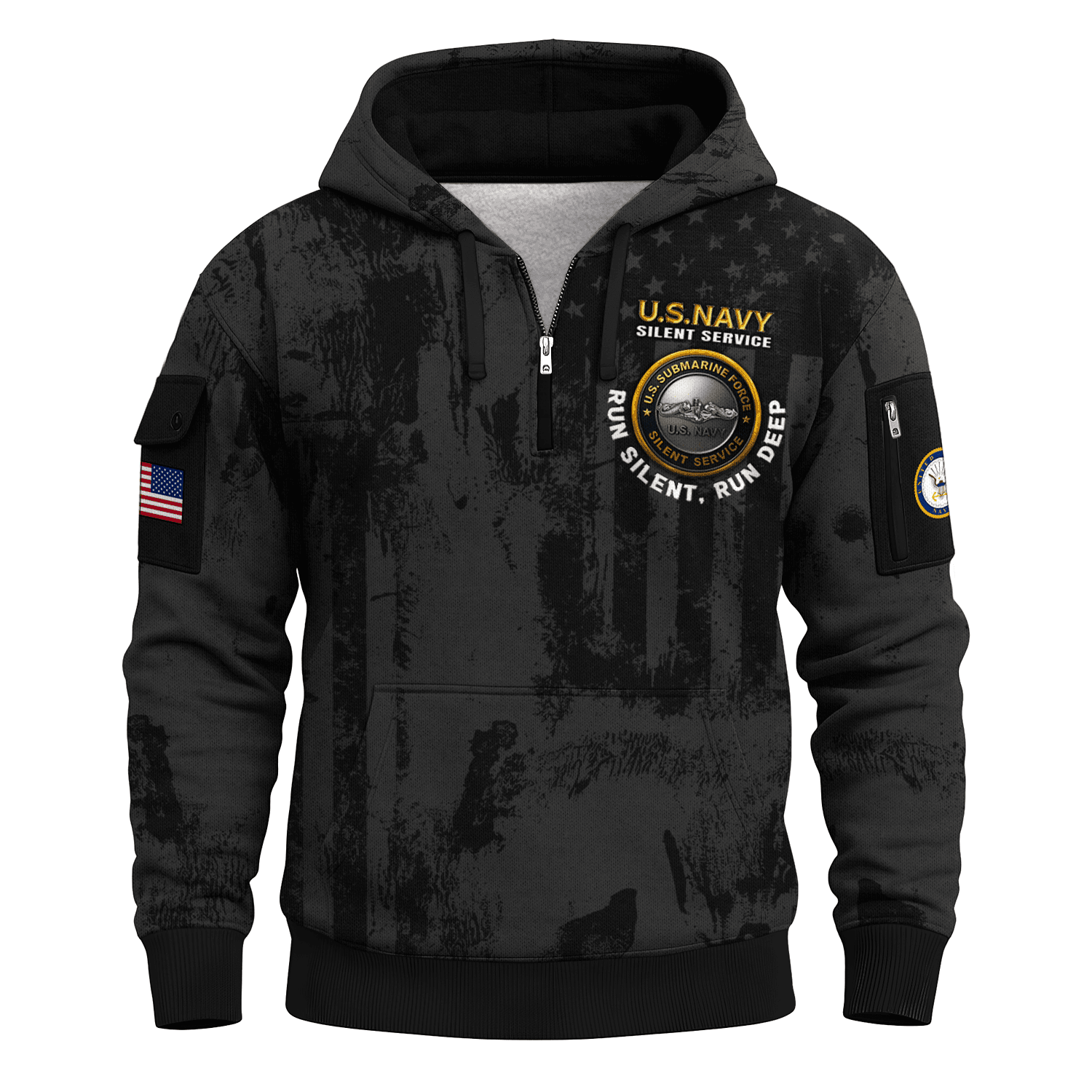 US Navy Submarine 250th Years All-over Quater Zip Hoodie of Service