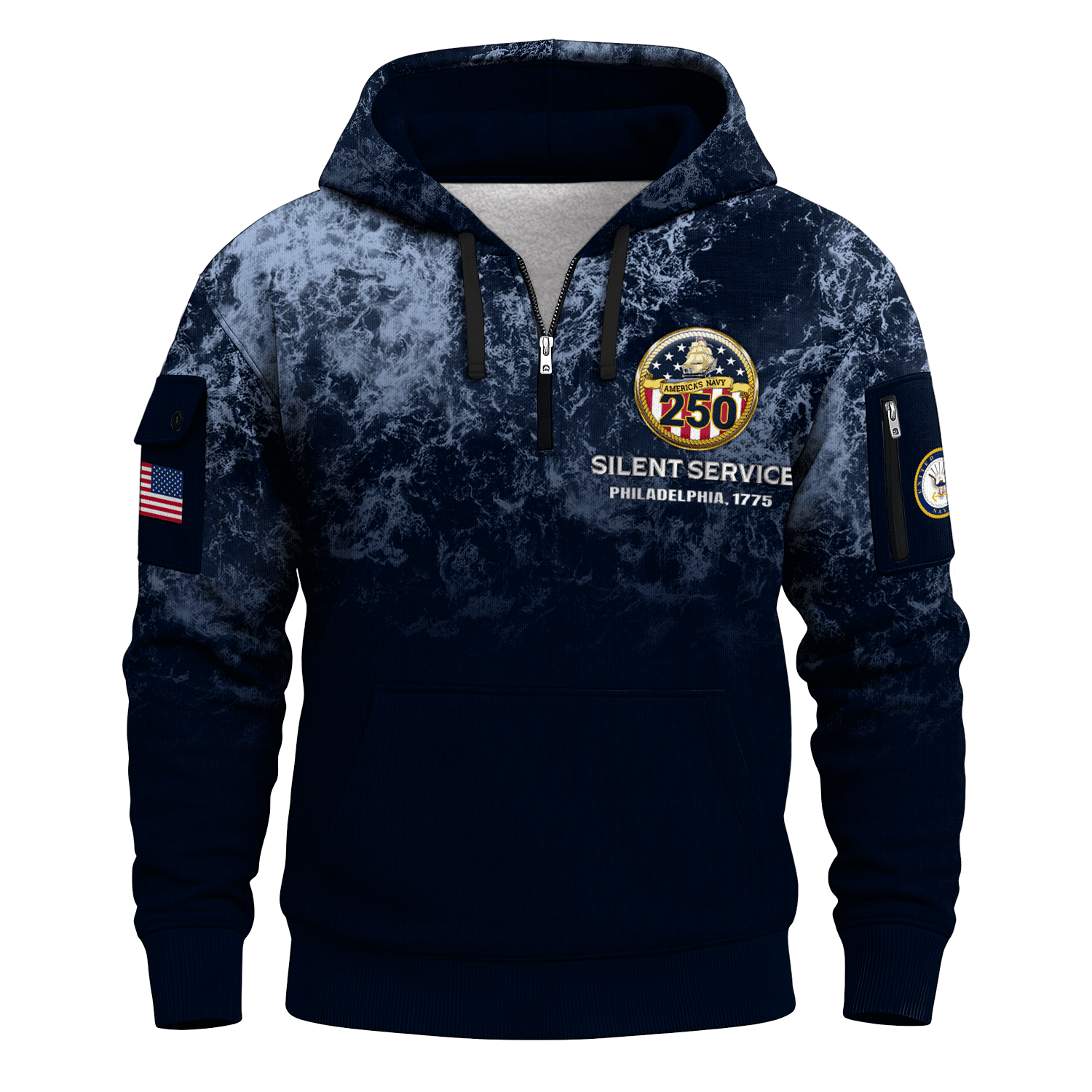 US Navy Submarine 250th Years All-over Quater Zip Hoodie of Service