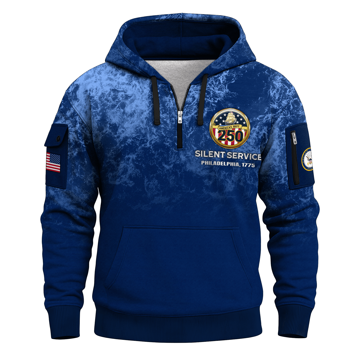 US Navy Submarine 250th Years All-over Quater Zip Hoodie of Service