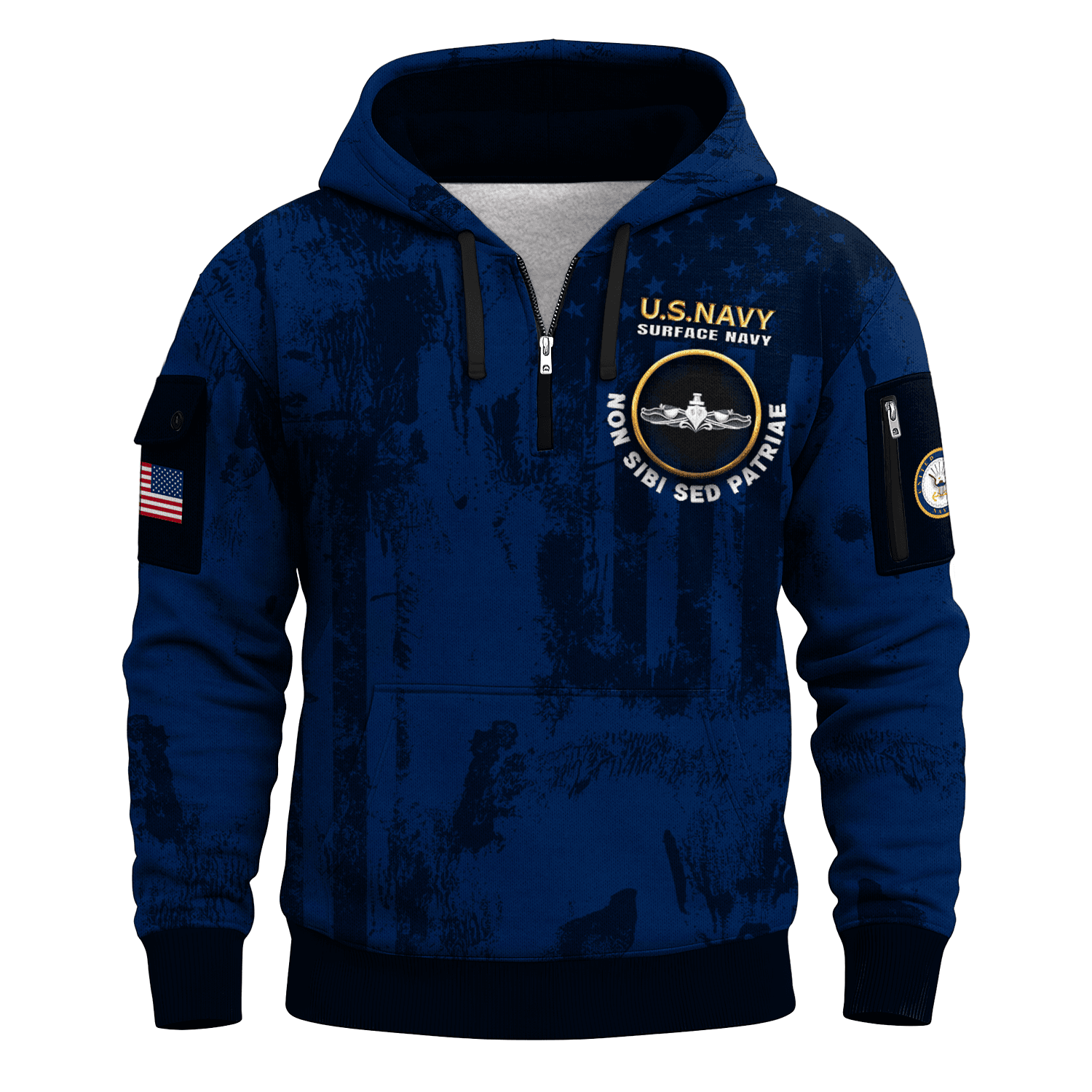 US Navy Surface Warfare 250th Years All-over Quater Zip Hoodie of Service