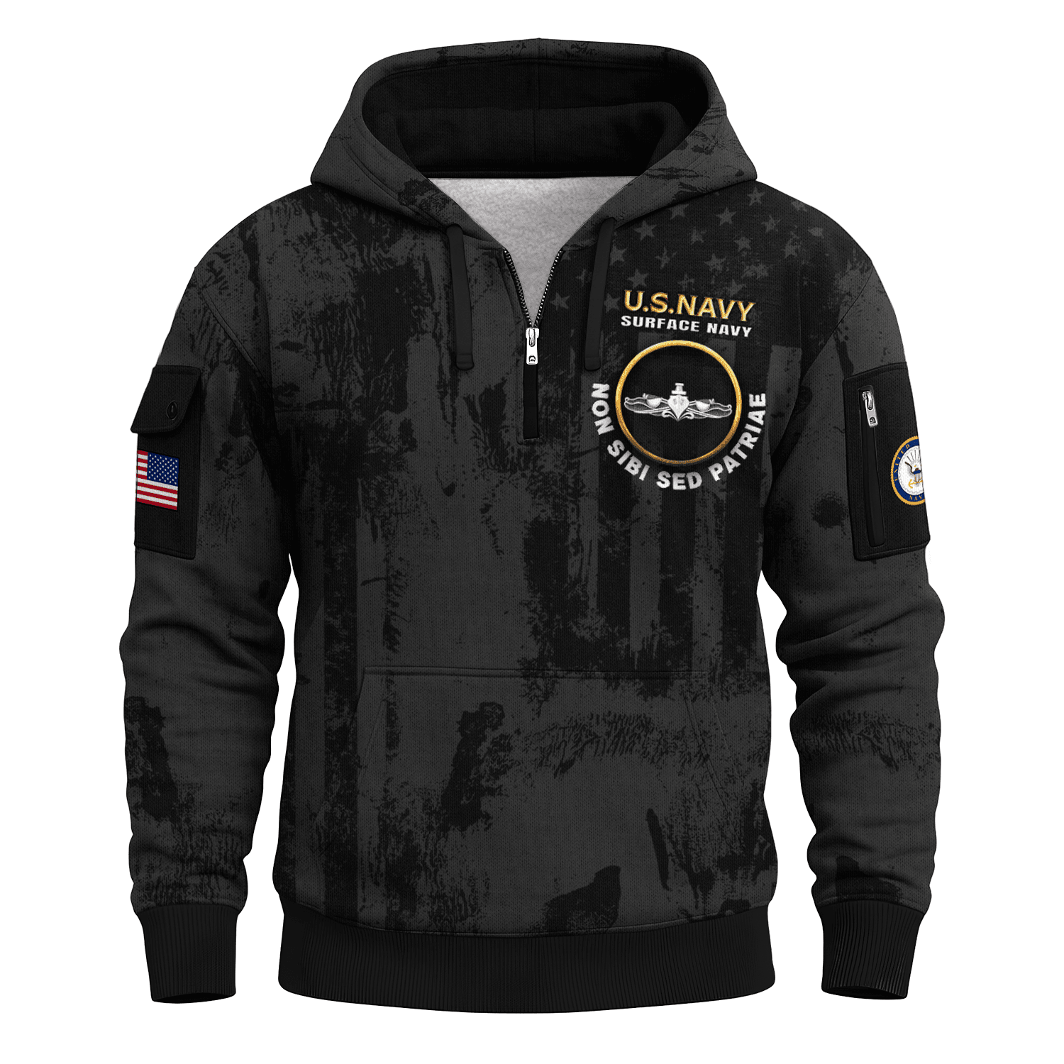 US Navy Surface Warfare 250th Years All-over Quater Zip Hoodie of Service