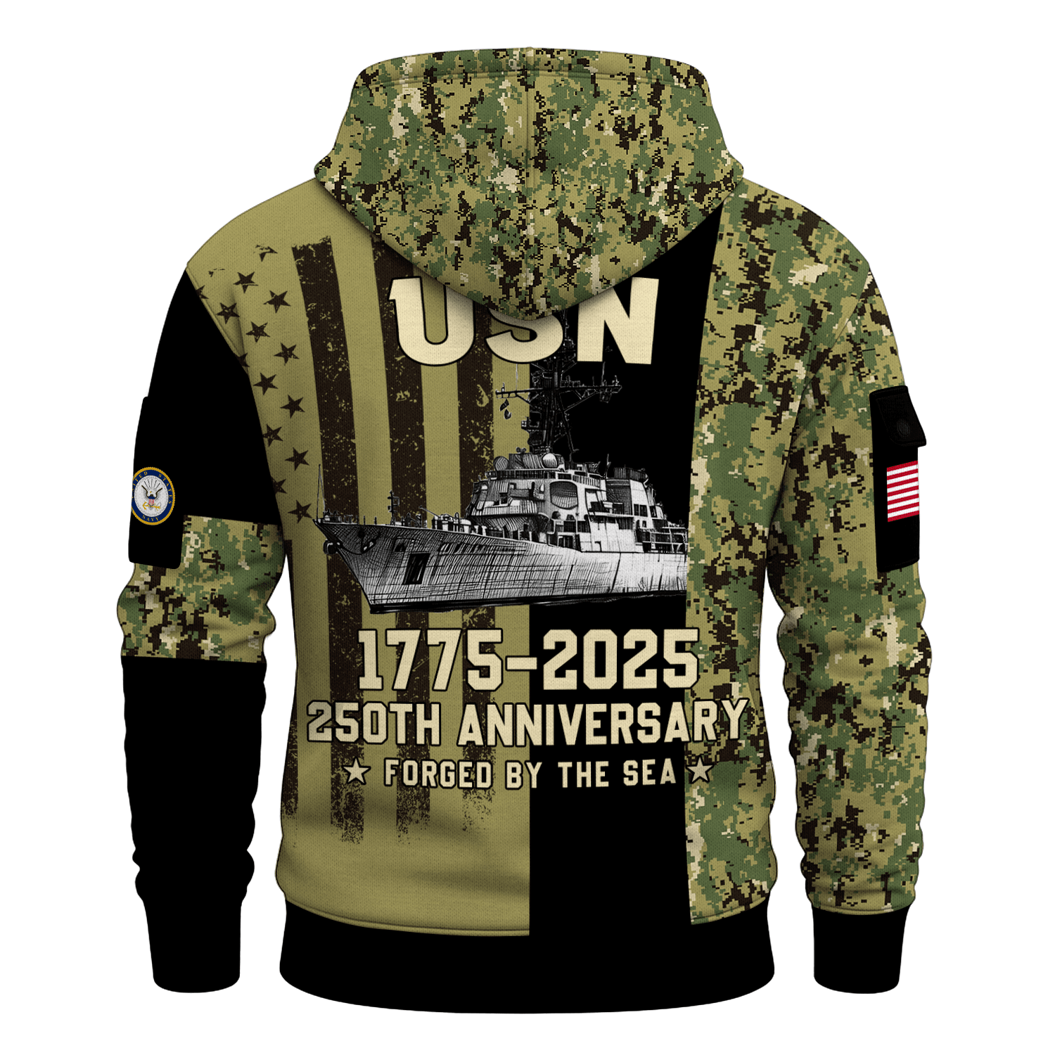 US Navy Surface Warfare 250th Years All-over Quater Zip Hoodie of Service