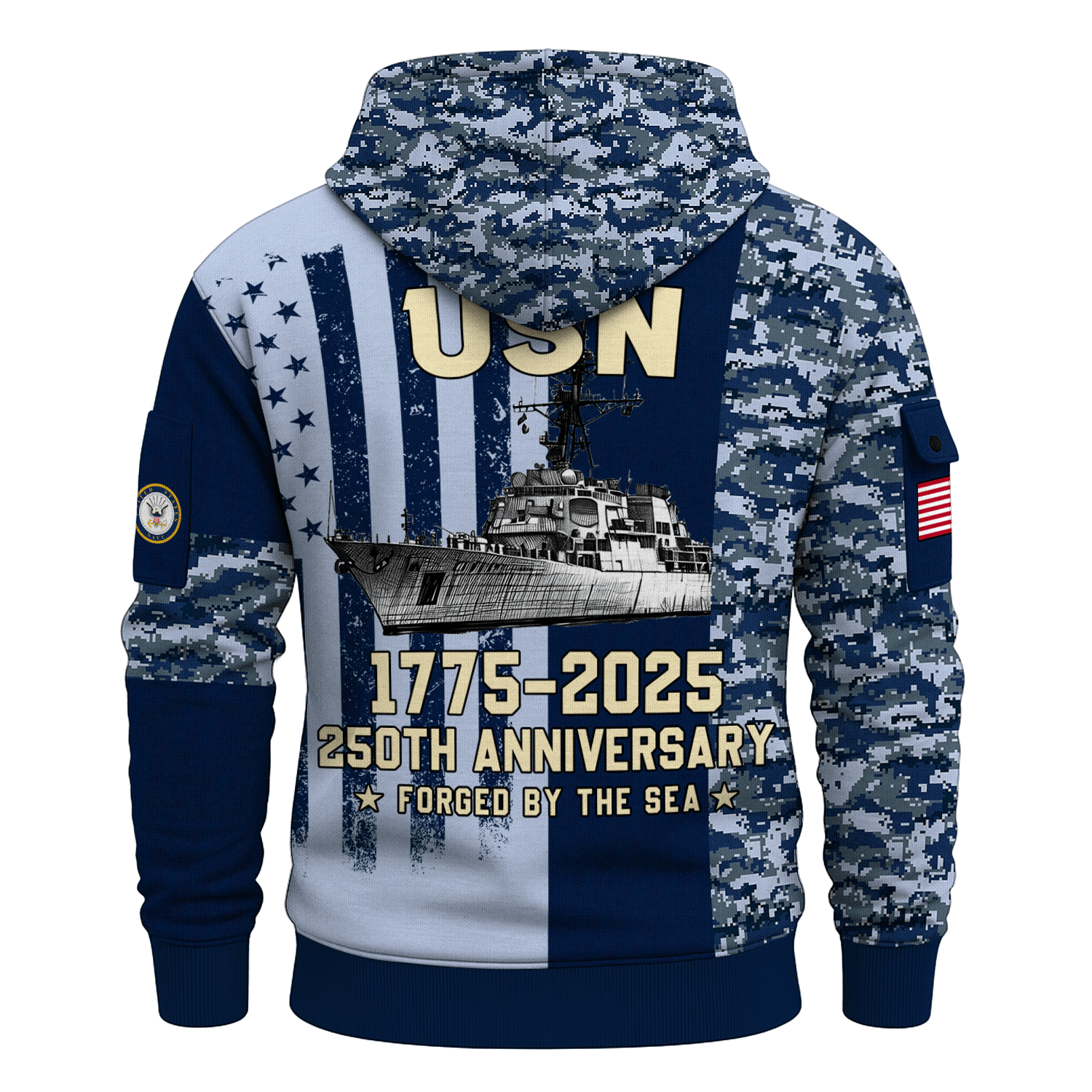 US Navy Surface Warfare 250th Years All-over Quater Zip Hoodie of Service