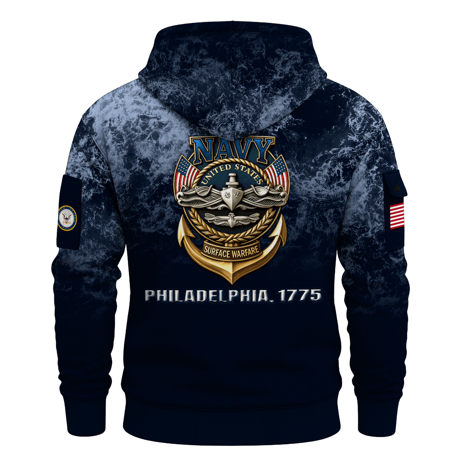 US Navy Surface Warfare 250th Years All-over Quater Zip Hoodie of Service