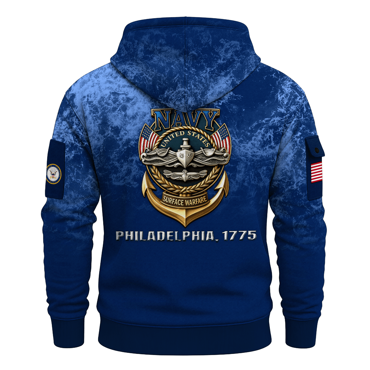 US Navy Surface Warfare 250th Years All-over Quater Zip Hoodie of Service