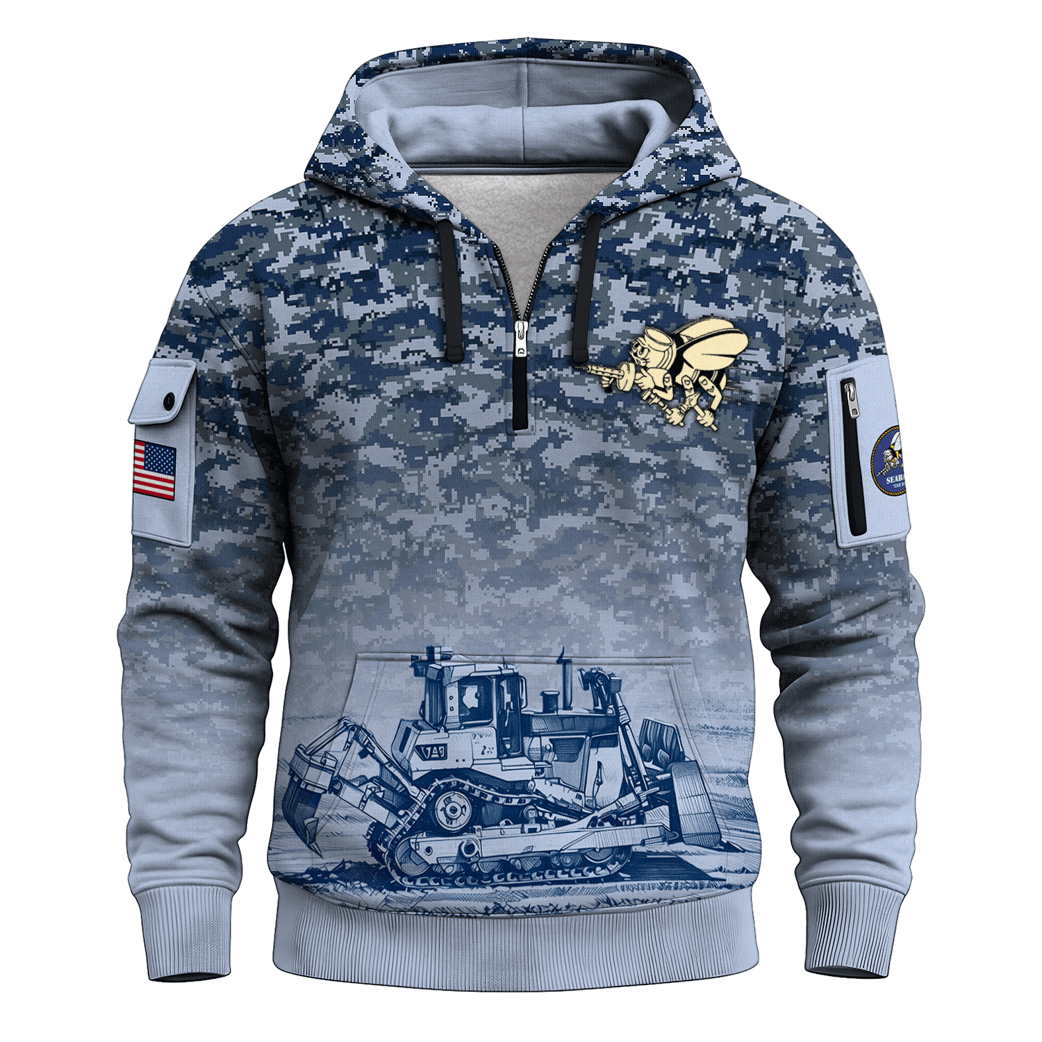 US Navy Seabees 250th Years All-over Quater Zip Hoodie of Service