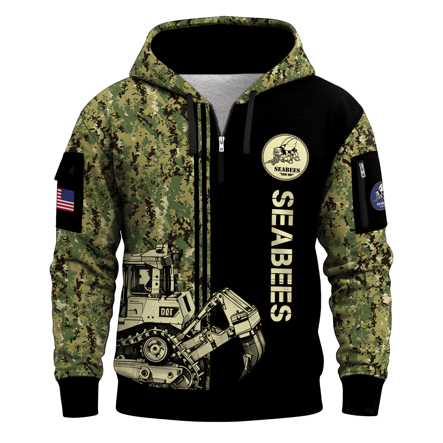 US Navy Seabees 250th Years All-over Quarter Zip Hoodie of Service