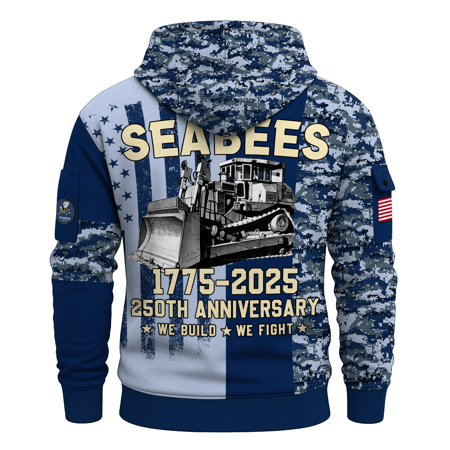 US Navy Seabees 250th Years All-over Quarter Zip Hoodie of Service