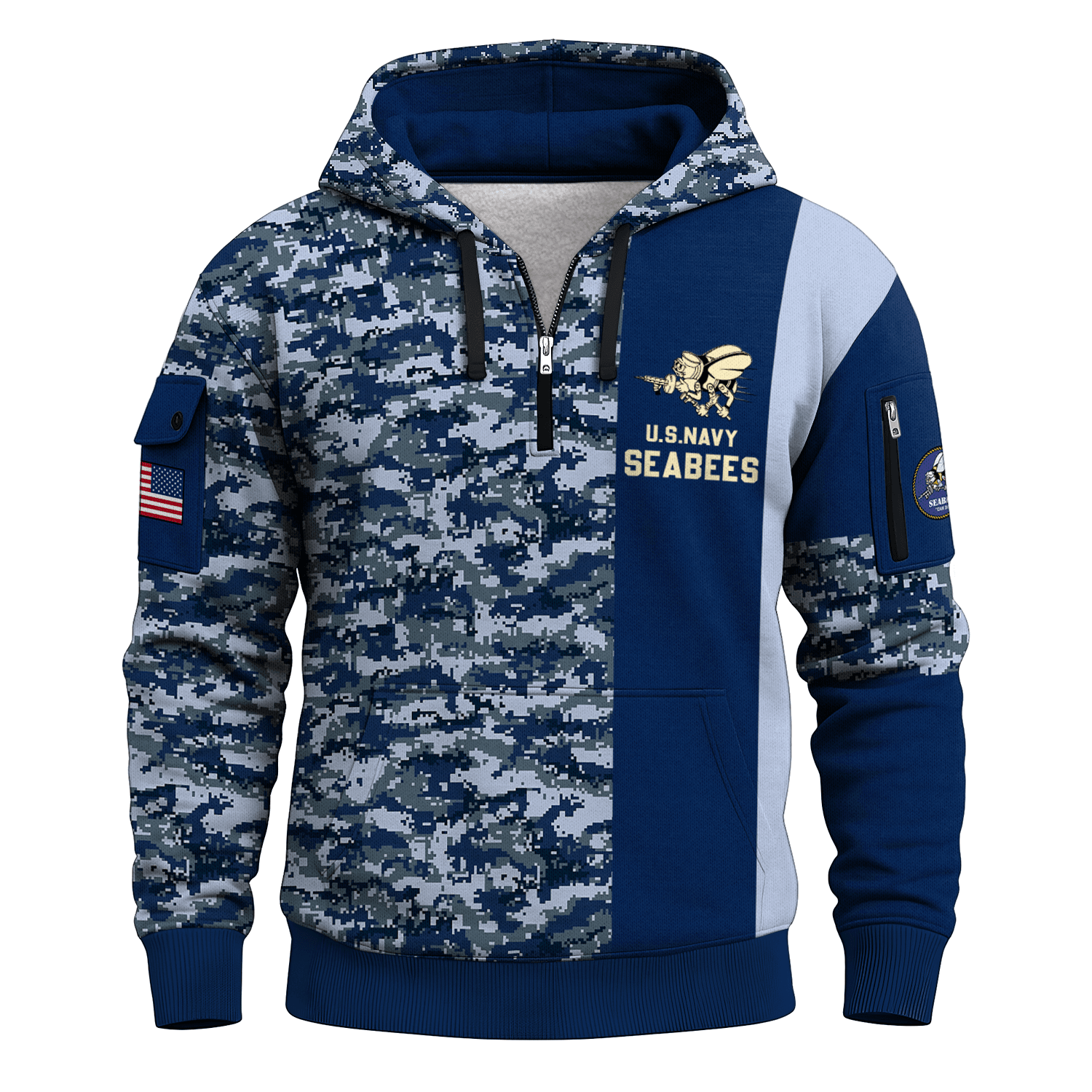 US Navy Seabees 250th Years All-over Quarter Zip Hoodie of Service