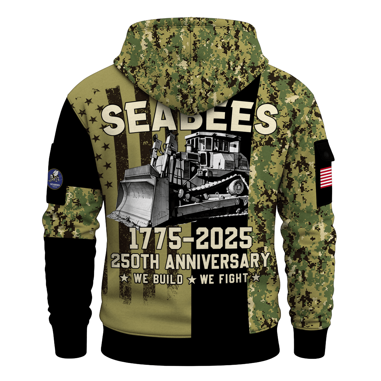 US Navy Seabees 250th Years All-over Quarter Zip Hoodie of Service